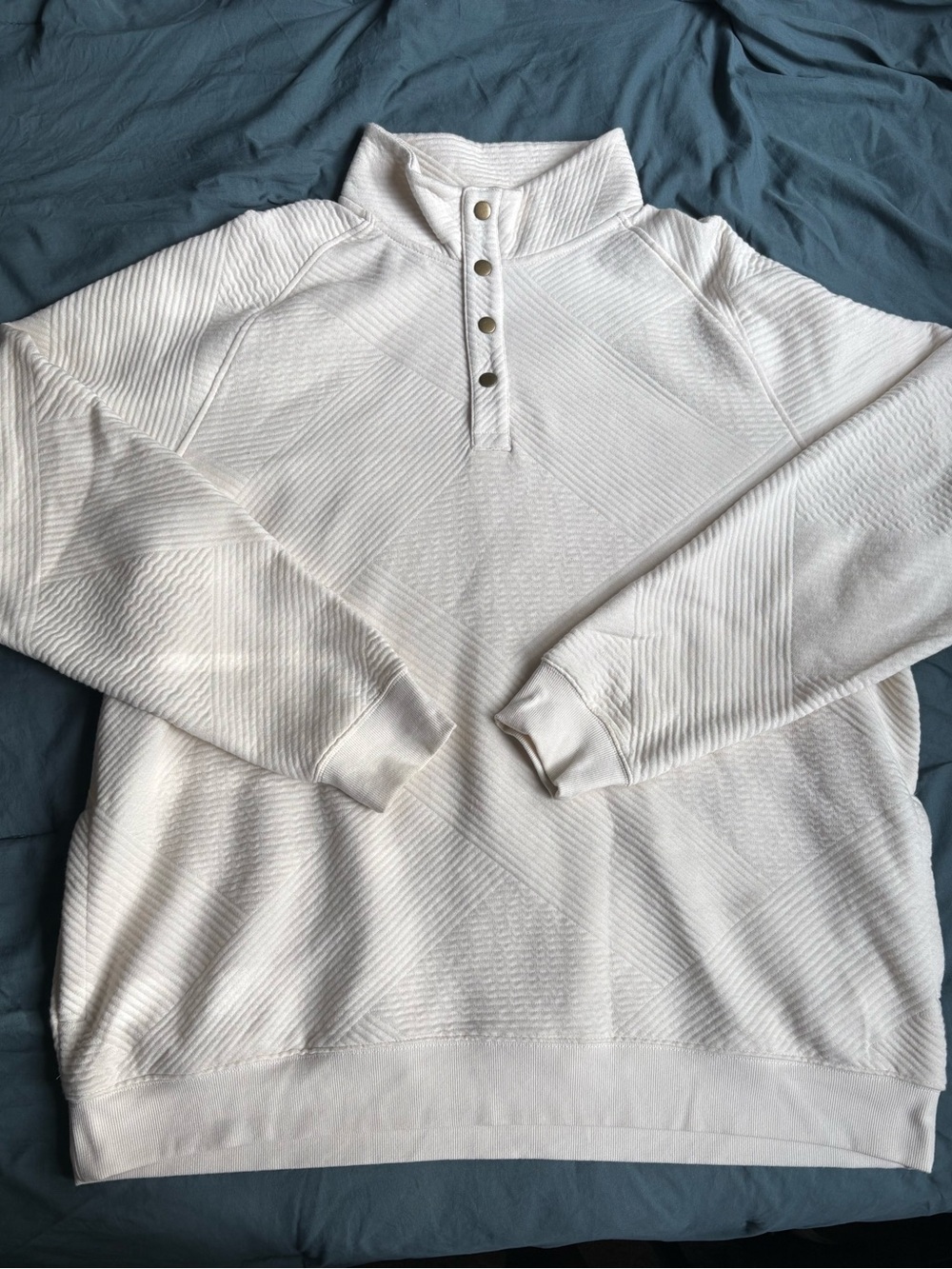 Men's Cream Quarter-Snap Textured Pullover Sweater
